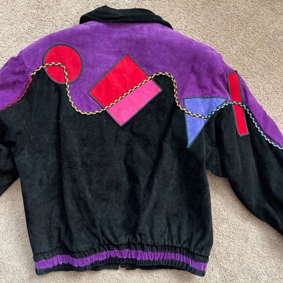 Mesa Ridge Suede Coat Womens M Purple Black Leather Southwestern Bomber Jacket - Picture 8 of 11
